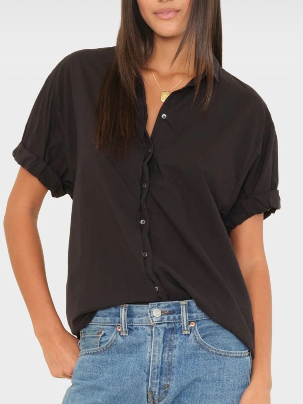 XiRENA Black Channing Shirt (Black Short-Sleeve Button-Down Shirt)